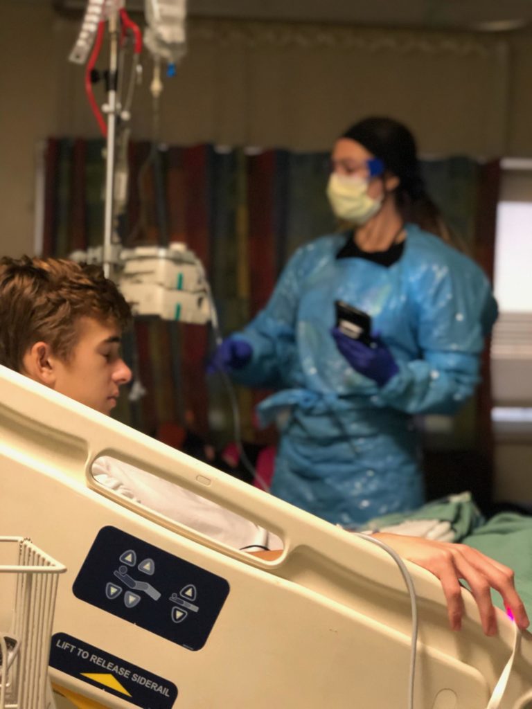 Boy in a hospital bed